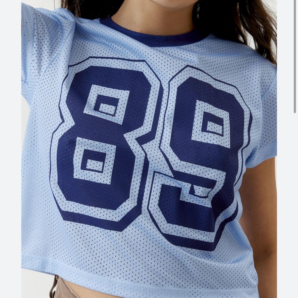Urban Outfitters 89 Jersey Baby Tee Blue Cropped Number